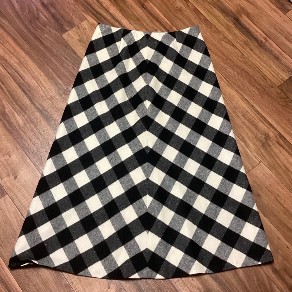 Valerie Stevens Wool Buffalo Plaid Maxi Skirt Black White Grey A-Line Size 14 - Picture 5 of 8